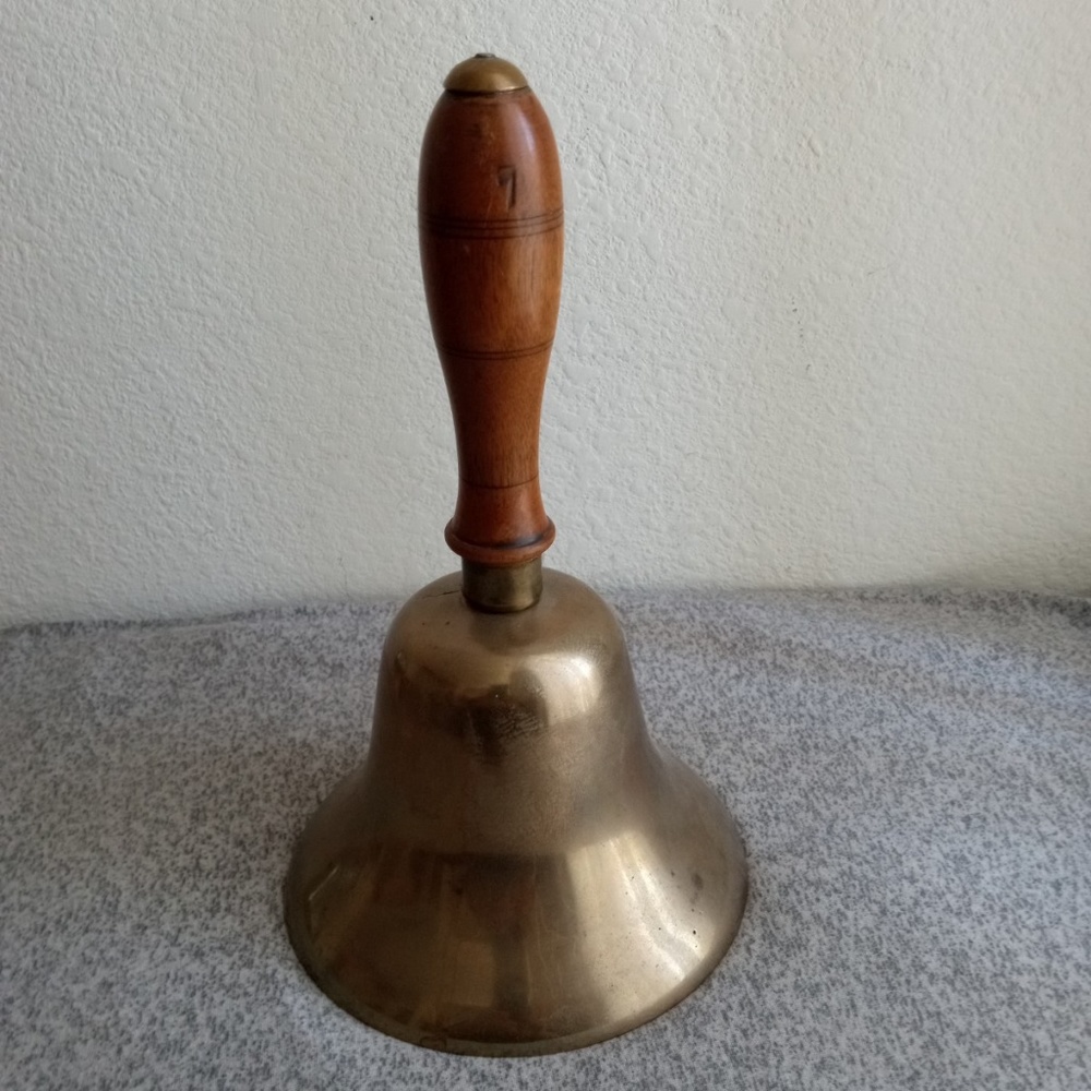 Collectible Vintage Wood and Brass School House Bell Farmhouse Desk 8 1/2"